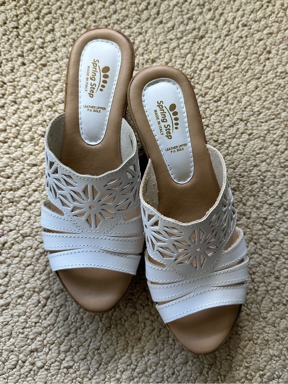Spring Step Women’s White Leather Cork Wedge